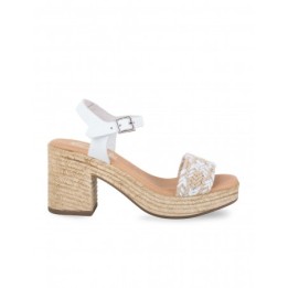 Sandalias Tacon Cuadrado Esparto Blancas PERA LIMONERA
