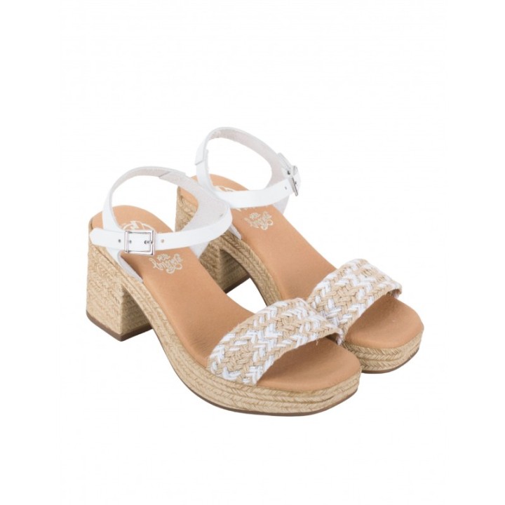 Sandalias Tacon Cuadrado Esparto Blancas PERA LIMONERA