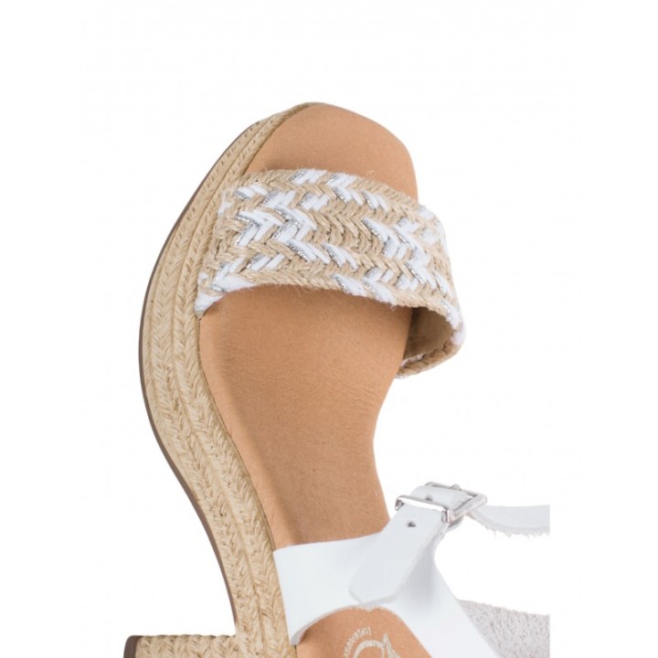 Sandalias Tacon Cuadrado Esparto Blancas PERA LIMONERA