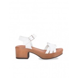 Sandalias Tacon Cuadrado Piel Blancas PERA LIMONERA