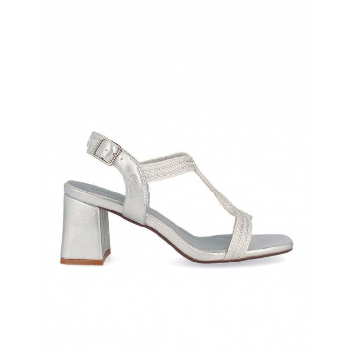 Sandalias Fiesta Plateadas Tacon Ancho