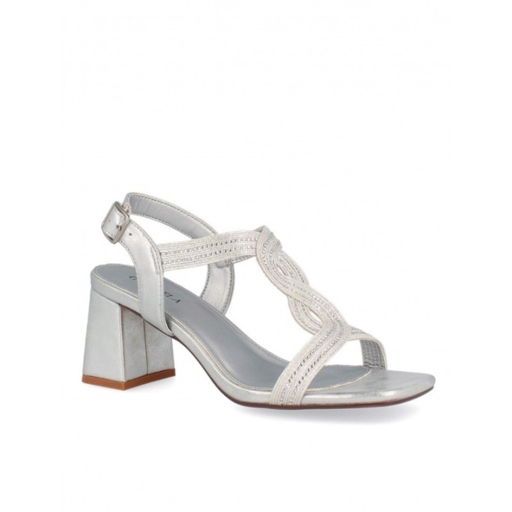 Sandalias Fiesta Plateadas Tacon Ancho