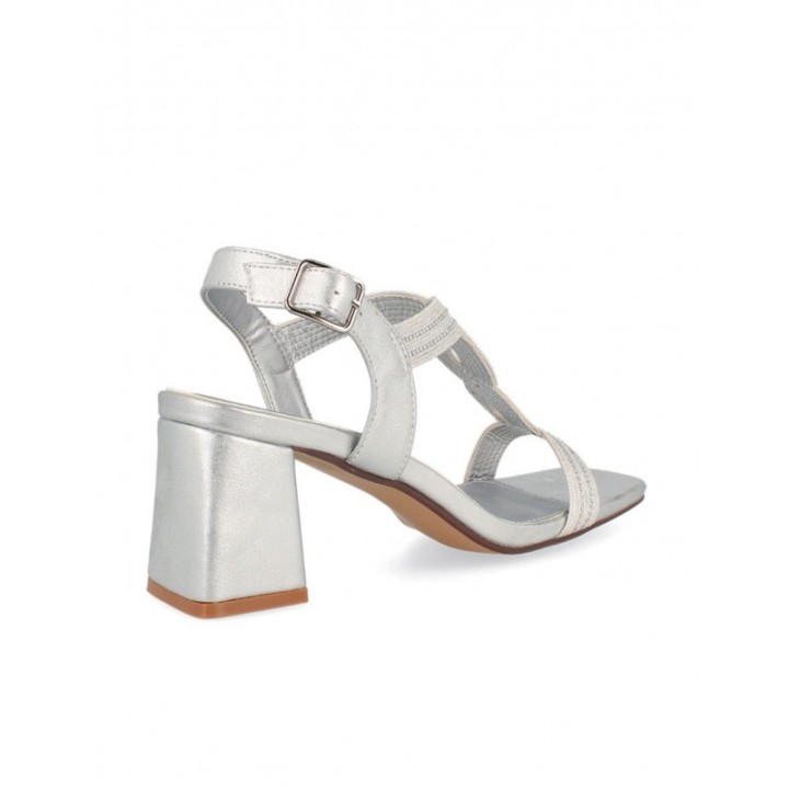 Sandalias Fiesta Plateadas Tacon Ancho