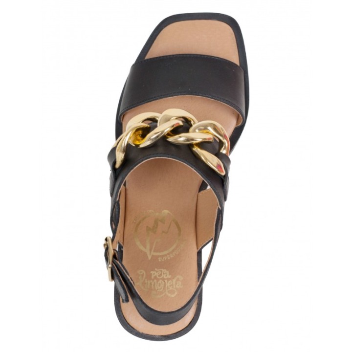 Sandalias Cadena Piel Negra PERA LIMONERA