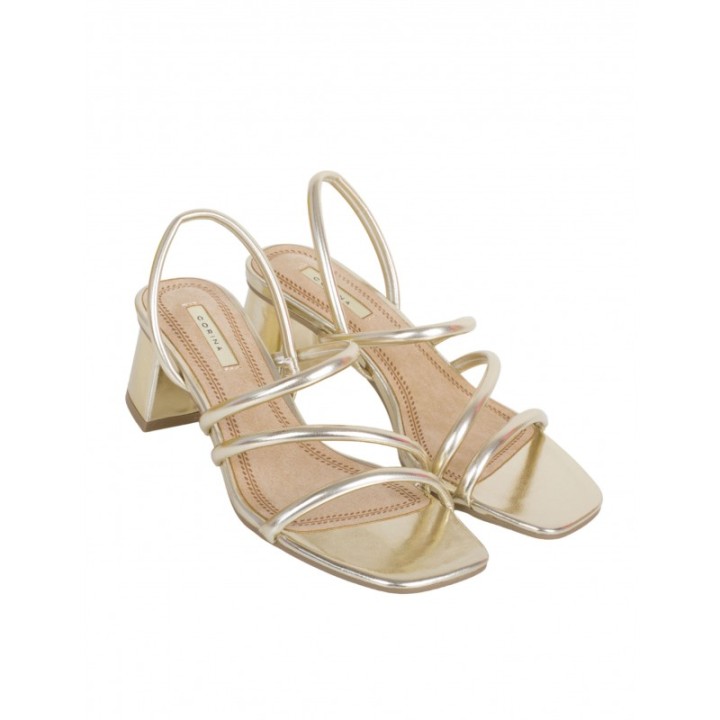 Sandalias Doradas Tacon Cuadrado