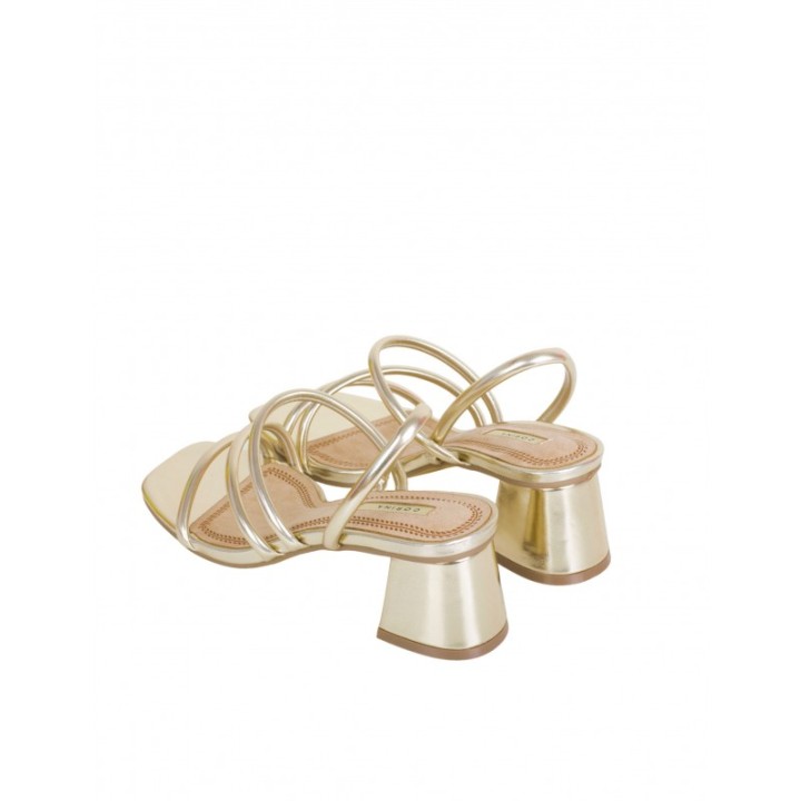 Sandalias Doradas Tacon Cuadrado