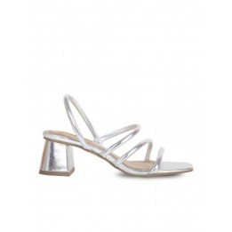 Sandalias Plateadas Tacon Cuadrado
