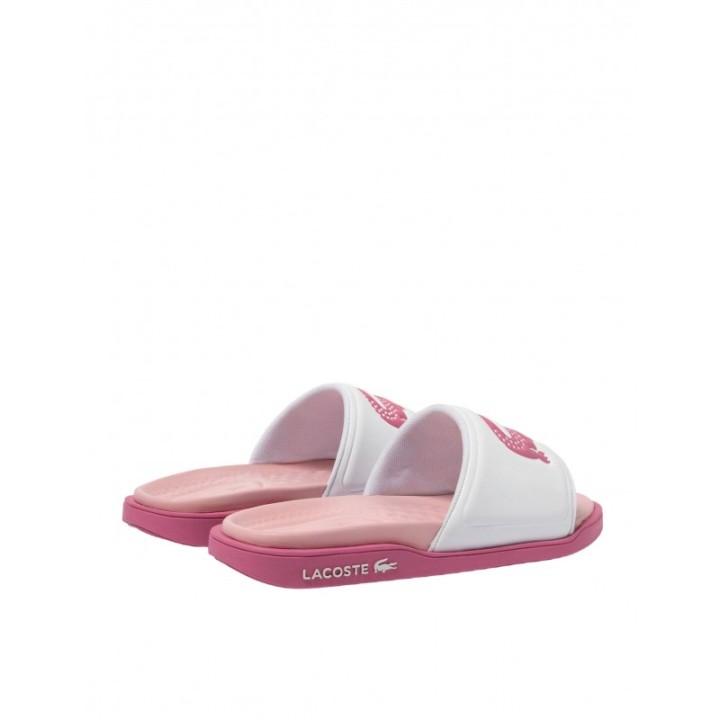 LACOSTE Chanclas Blancas Logo Rosa