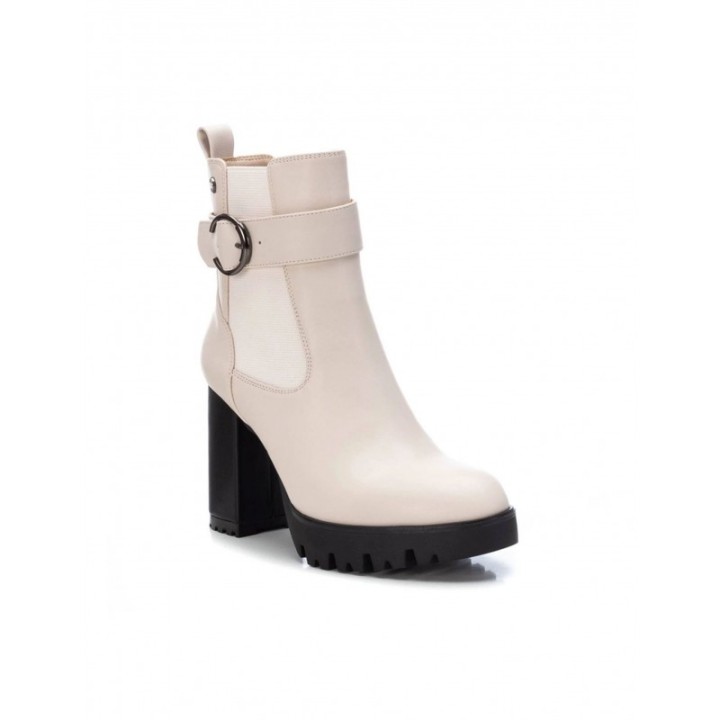 Botines Tacon Ancho Hebilla Beige XTI