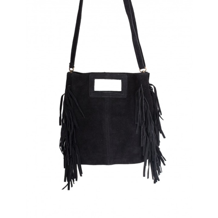 Bolso Flecos Serraje Negro