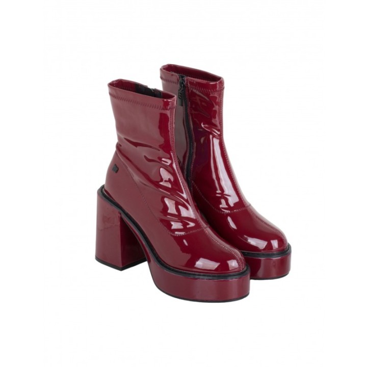 Botines Tacon Bloque Charol Burdeos MUSTANG