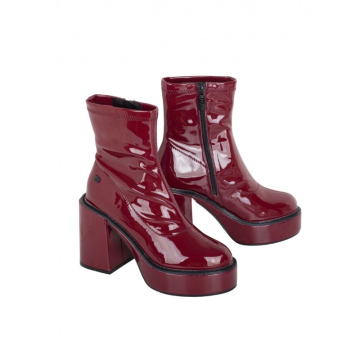 Botines Tacon Bloque Charol Burdeos MUSTANG