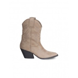 Botines Camperos Costuras Tacon Beige
