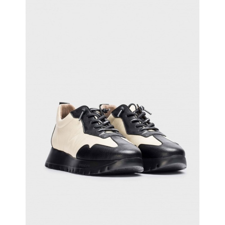 WONDERS Zapatillas Vestir Cordones Elasticos Crema