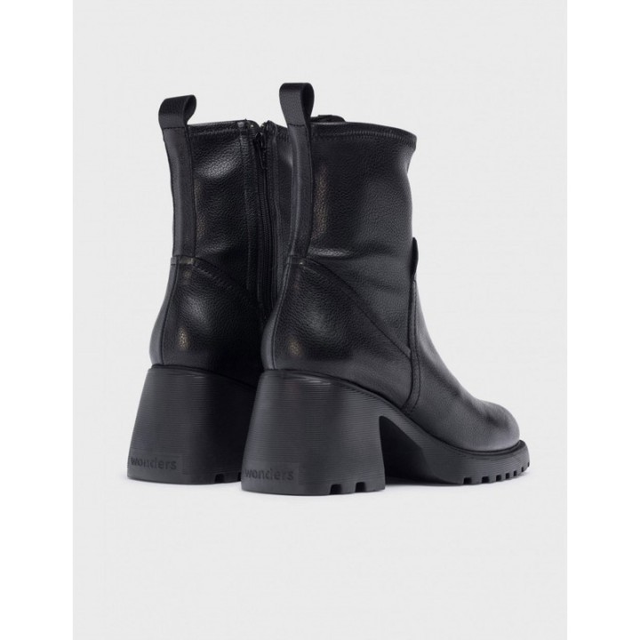 WONDERS Botines Tacon Ancho Plataforma Negros
