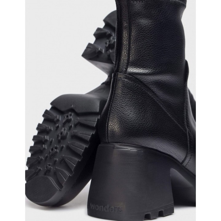 WONDERS Botines Tacon Ancho Plataforma Negros