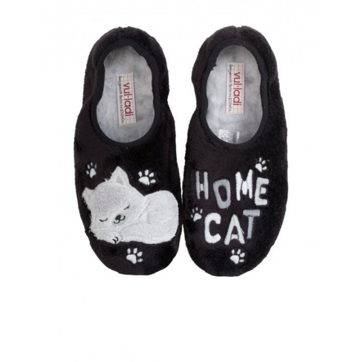 Zapatillas Casa Cerradas Gato Negras VULLADI