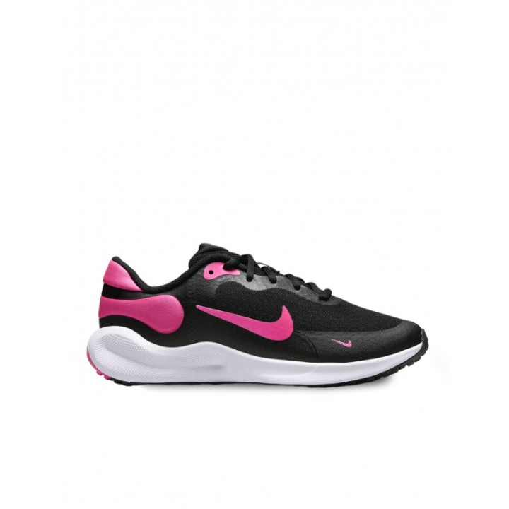 NIKE Revolution 6 Negras Logo Fucsia