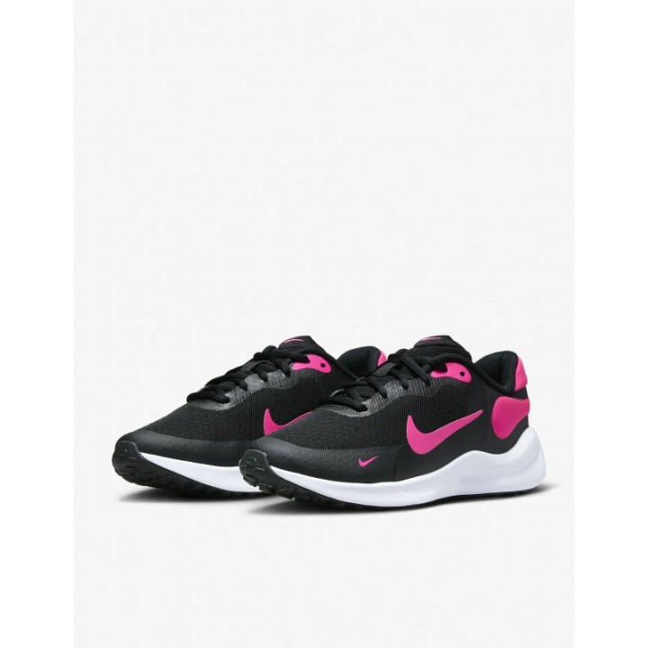 NIKE Revolution 6 Negras Logo Fucsia