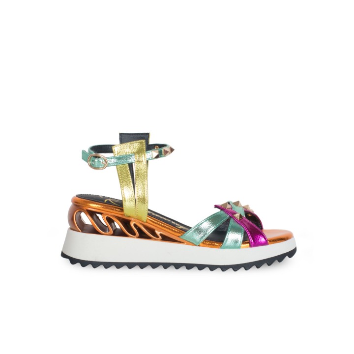 Sandalias Plataforma Metalizadas Tachuelas