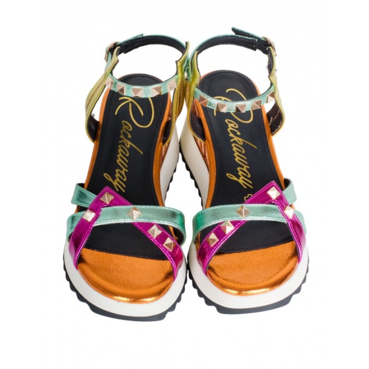 Sandalias Plataforma Metalizadas Tachuelas