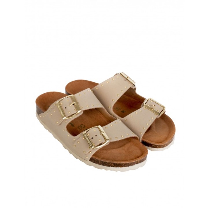 AUTENTI Sandalias Bio Hebillas Tachuelas Beige