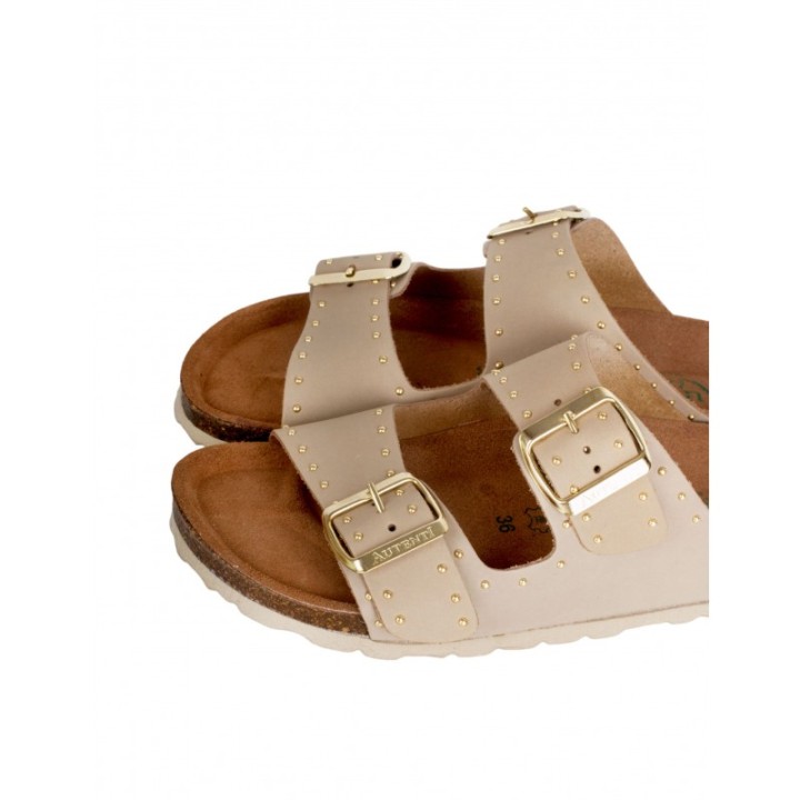 AUTENTI Sandalias Bio Hebillas Tachuelas Beige