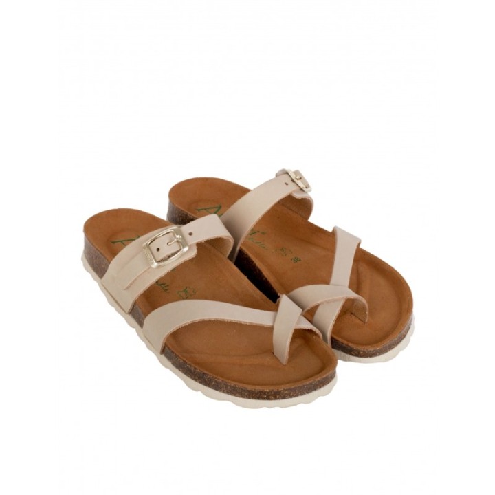 Sandalias Bio Dedo Hebilla Beige AUTENTI