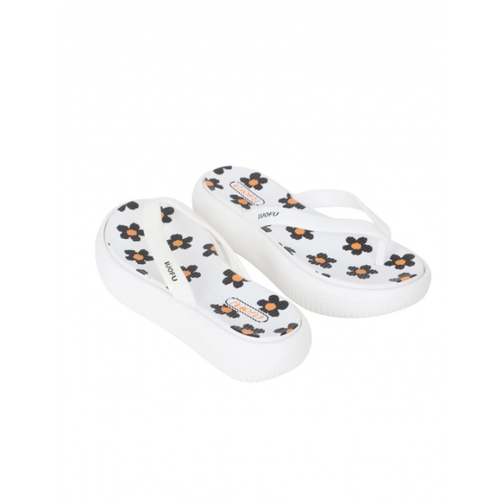 Chanclas Plataforma Blancas Margaritas