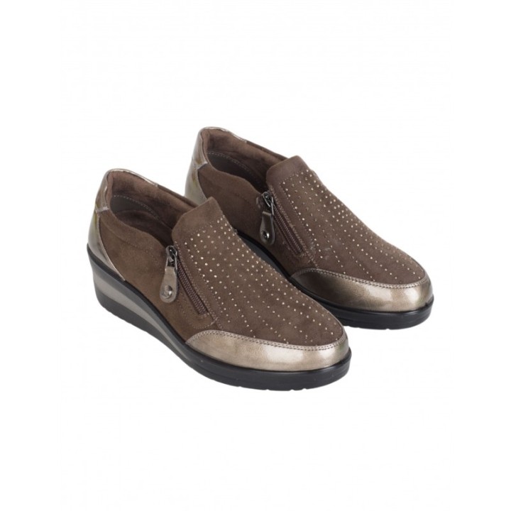 Mocasines Cuna Cremalleras Taupe AMARPIES