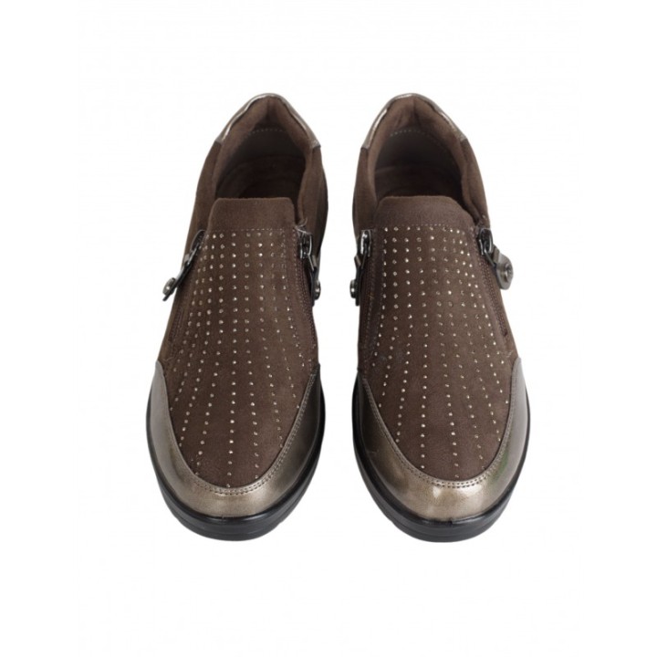 Mocasines Cuna Cremalleras Taupe AMARPIES