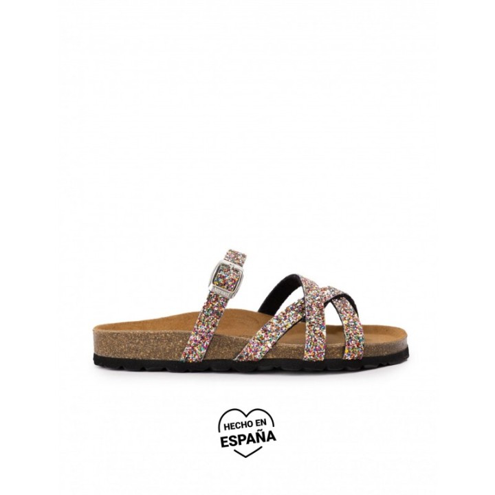 AUTENTI Sandalias Tiras Glitter Suela Corcho