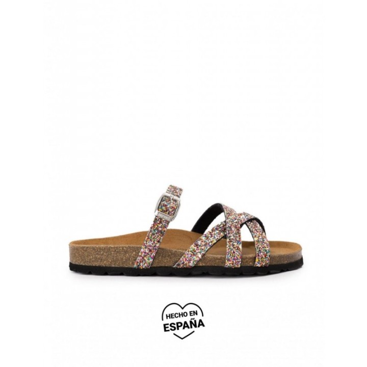 AUTENTI Sandalias Tiras Glitter Suela Corcho