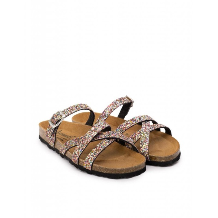 AUTENTI Sandalias Tiras Glitter Suela Corcho