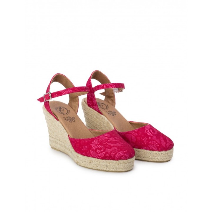 Alpargatas Cuna Fucsia Encaje