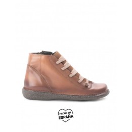 Botines Piel Cordones Elasticos Cuero