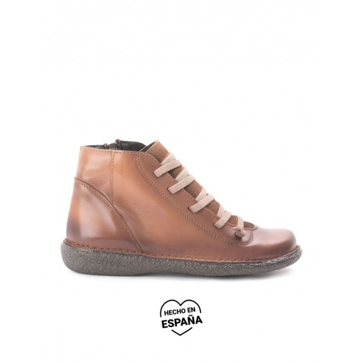 Botines Piel Cordones Elasticos Cuero