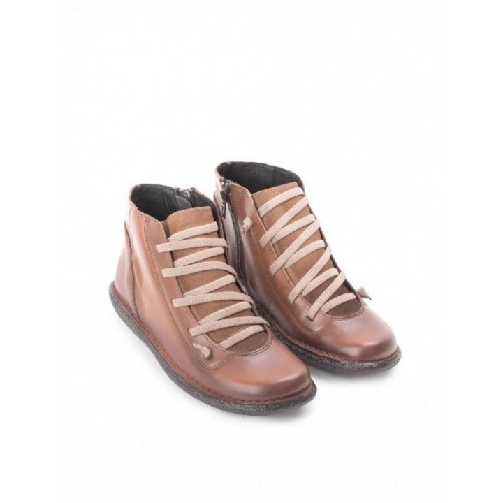 Botines Piel Cordones Elasticos Cuero