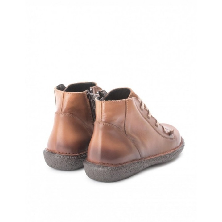 Botines Piel Cordones Elasticos Cuero