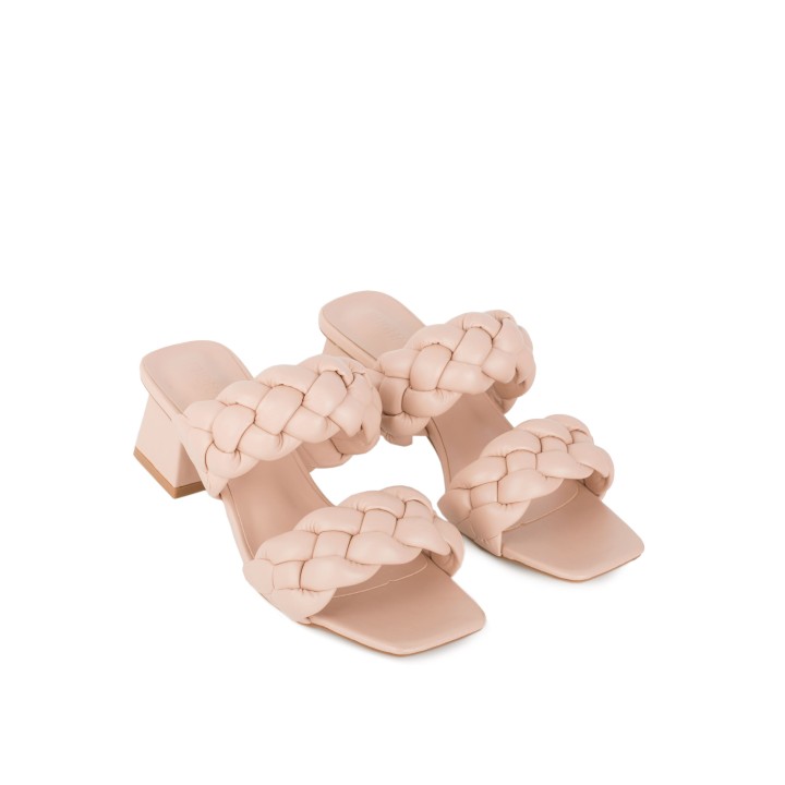 Zueco Tiras Trenzadas Beige