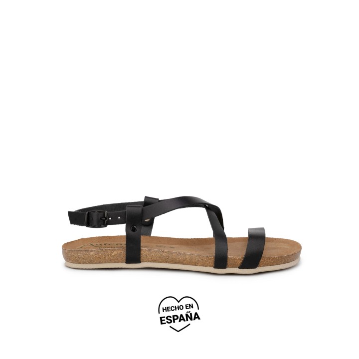 AUTENTI Sandalias Corcho Tiras Trasera Negras