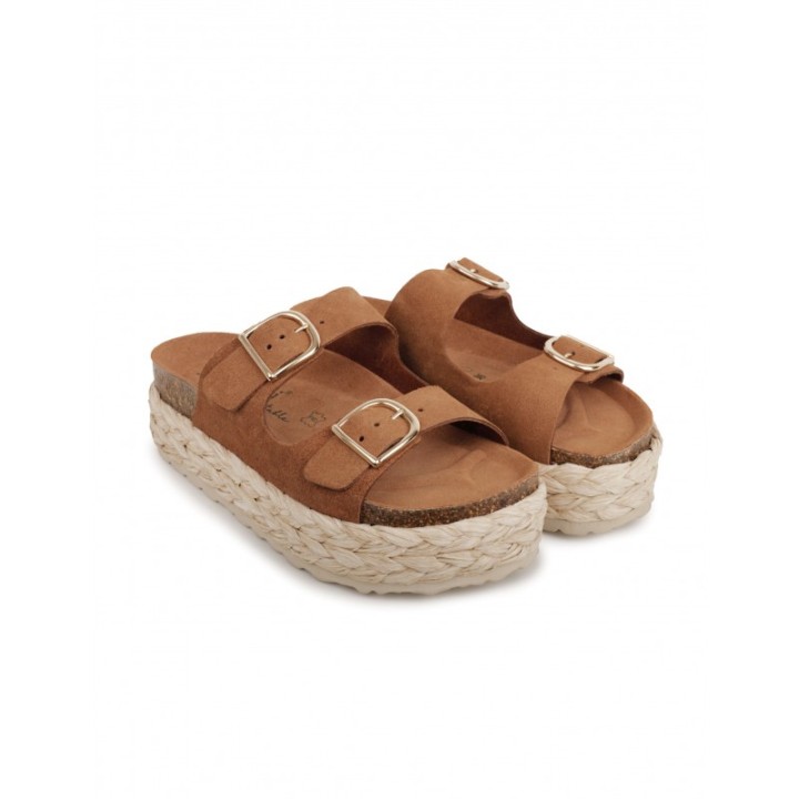 AUTENTI Sandalias Bio Hebillas Rafia Cuero
