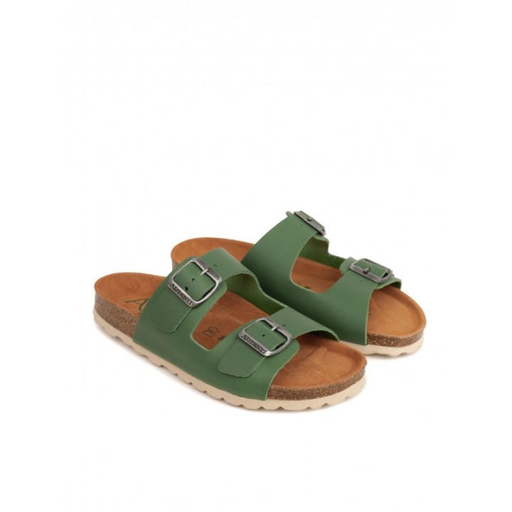 AUTENTI Sandalias Bio Piel Hebillas Verde