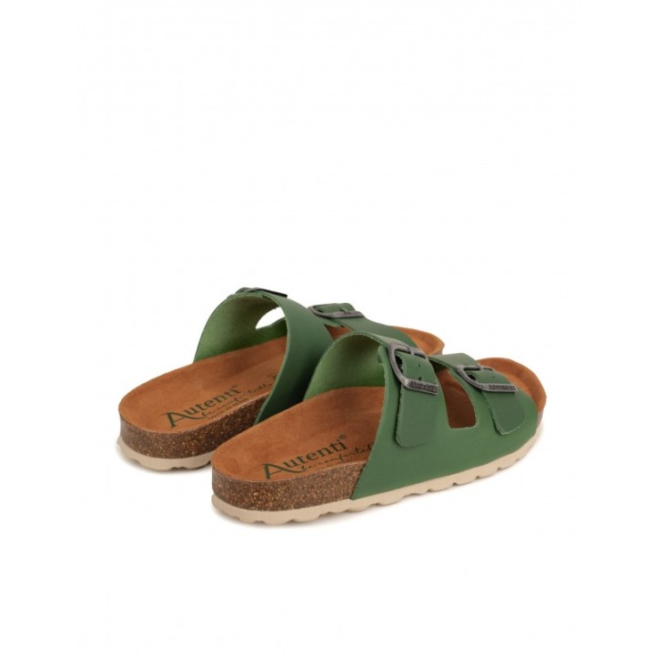 AUTENTI Sandalias Bio Piel Hebillas Verde