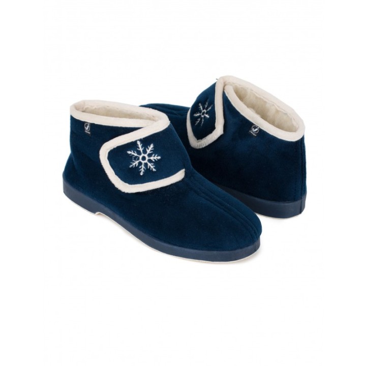 Zapatillas de Casa Abotinadas Velcro Azul Marino