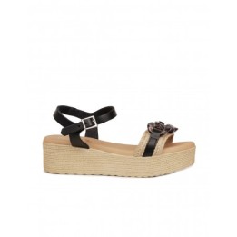 Sandalias Plataforma Esparto Cadena Negras PERA LIMONERA
