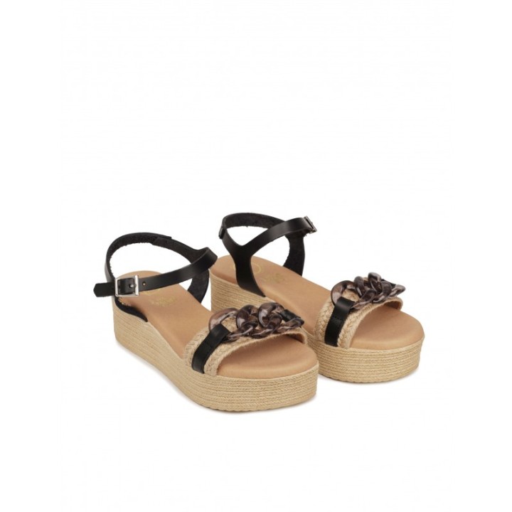 Sandalias Plataforma Esparto Cadena Negras PERA LIMONERA