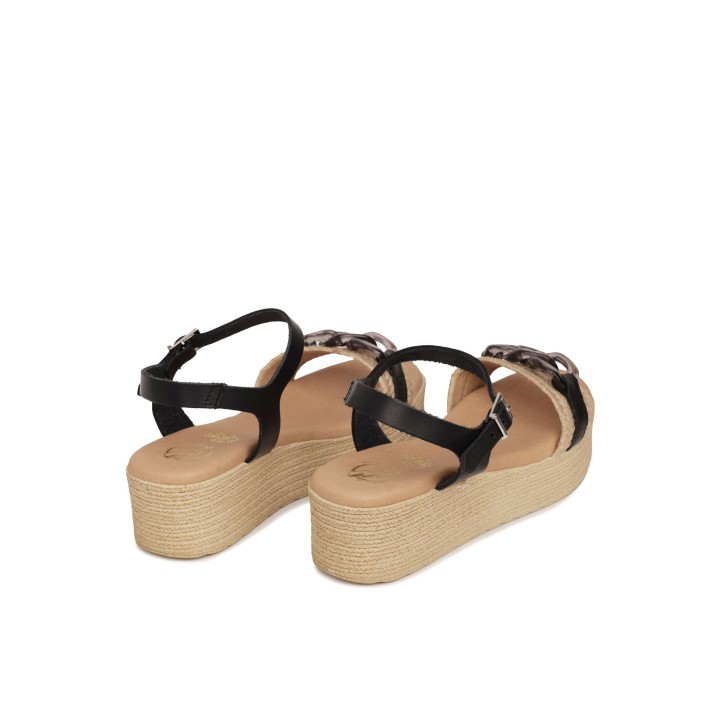 Sandalias Plataforma Esparto Cadena Negras PERA LIMONERA