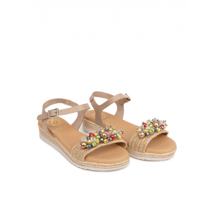 Sandalias Cuna Baja Abalorios Beige PERA LIMONERA