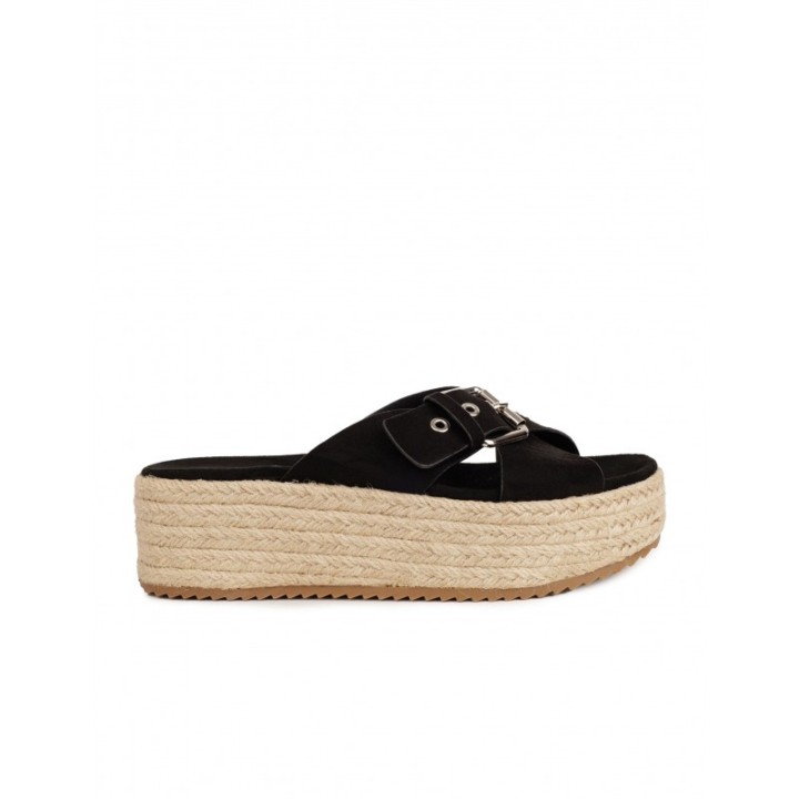 XTI Sandalias Esparto Plataforma Negras